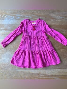 Mini Boden Pink Tiered Long-Sleeve Cotton Dress